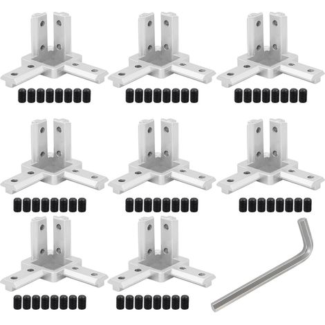 Conectores angulares de 3 vías 3030, 8 piezas, conector de perfil de aluminio con tornillo para la serie de perfiles de extrusión de aluminio de 8 mm (3030, 8 piezas) (1/5)