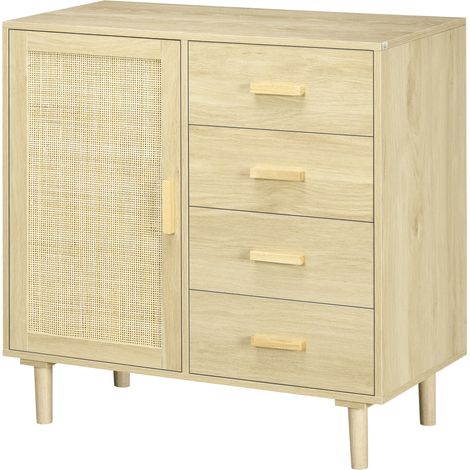 Buffet rotin avec placards cannage et 4 tiroirs, 80 x 38 x 80,5 cm, effet bois naturel (1/5)
