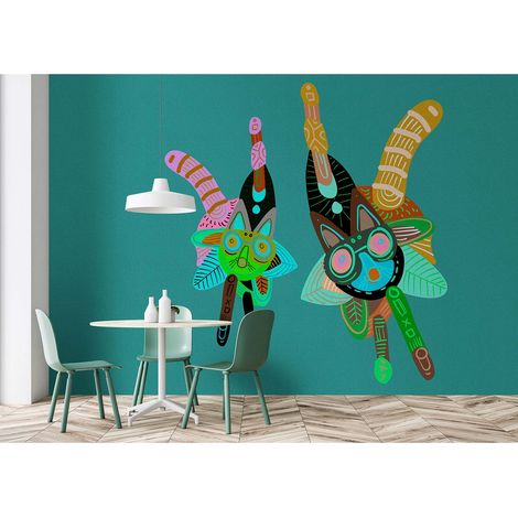 Papier peint panoramique vert pour chambre enfant Tapisserie panoramique originale animaux Papier peint panoramique multicolore graphique (1/2)