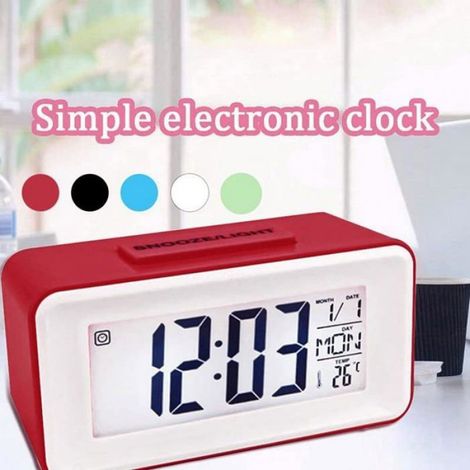 Réveil Numérique - Écran LED Rouge - Alarme Réglable - Affichage Heure Date Température - Minuterie et Fonction Snooze - Alimentation Pile - 1 Pièce (1/3)