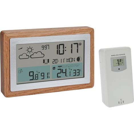 Station météo numérique, capteur extérieur sans Fil, 35.1167.54, avec Cadre en Bois, température int./ext., recommandation de Ventilation, Horloge Radio-pilotée et réveil, Brun (1/5)