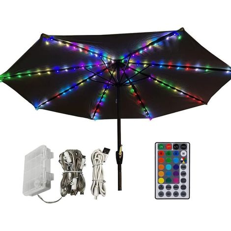 1 Guirlande lumineuse, 104 LED, télécommande, minuterie, 4 modes, câble USB, pour parasol, tente, jardin (1/5)