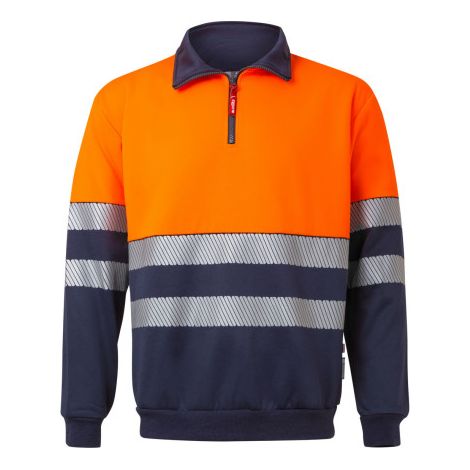 Sudadera bicolor de alta visibilidad con cremallera con cintas reflectantes RS 305703 VELILLA 4XL Azul navy / Naranja flúor (1/4)