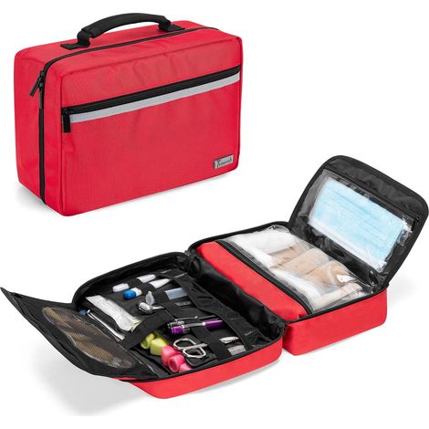 Trousse de Secours Vide, Pochette Pharmacie avec Poches Multiples, Sac Premier Soin pour Vos Kits d'urgence, Maison, Camping, Voyage et Randonnée, Rouge (1/5)