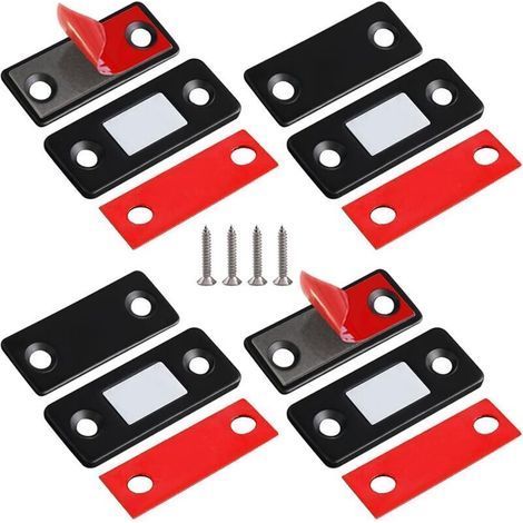 Door Magnets, 4 Pack Ultra-Thin Stainless Steel Magnetic Catch for Sliding Doors of Cupboards, Kitchens, Wardrobes, Drawers, Furniture, etc., Black (1/4)