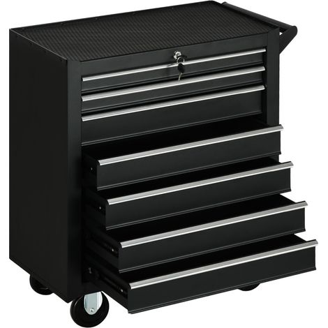 CHICFURN Carrello portautensili 69x33x75 cm acciaio nero, 7 cassetti bloccabili, portata 150 kg (1/5)