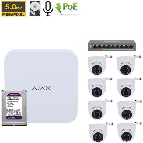 Ajax NVR Kit videosorveglianza Bianco + TurretCam 5Mp + HDD 1Tb + Switch PoE - 70936 NR.08 Telecamere