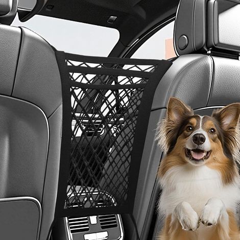 Filet de rangement pour chien de voiture à 3 couches - Filet de rangement réglable - Pour animaux de compagnie et enfants - Grille de séparation pour animaux de compagnie - Noir (1/5)
