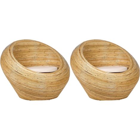 Set of 2 Garden Armchairs MAIORI Rattan Natural