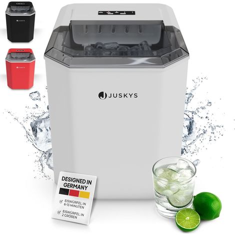 Juskys Eiswürfelmaschine IceOracle - Cocktail Eiswürfel in 6 - 13 min - Mini Eiswürfelbereiter für 12 kg/Tag - Großer Eiswürfelbehälter - Weiß (1/5)