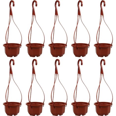 Lot de 10 pots fleurs suspendus octogonaux en plastique, pratiques et peu encombrants, avec crochet, (1/5)