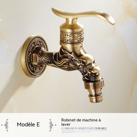 Robinet lave-linge antique cuivre massif, mural eau froide pour bassin à balai (1/4)