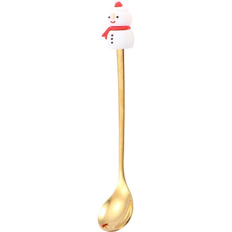 Teelöffel aus Edelstahl, Weihnachtsmann-Teelöffel, goldener Löffel aus der Wurfmaschine – Schneemann