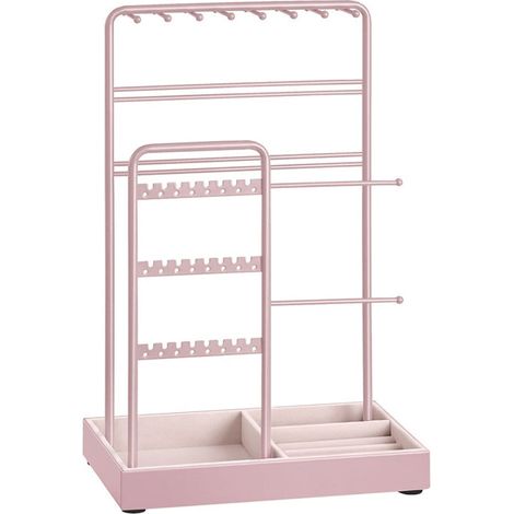 Porte-bijoux support à bijoux organisateur de bijoux 11,5 x 19,6 x 30,8 cm présentoir accessoires en métal plateau en velours pour colliers bracelets boucles d’oreilles pinces bagues rose (1/5)