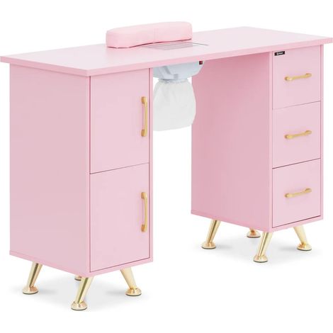 Table de manucure avec aspiration 3 tiroirs repose-mains alliage d'aluminium MDF doré rose (1/5)