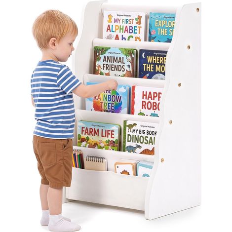 Étagère Livres pour Enfants Bibliothèque Avant 4 Poches en Tissu (1/5)