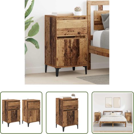 vidaXL Rangement - Cabinet de chevet avec tiroir 2 pcs Bois ancien 40 x 35 x 70 cm (1/5)