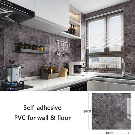 (Style 14, 10 pièces - 30x30cm) Stickers muraux en PVC, papier peint imitation carrelage céramique, imperméable, décoration de fond. (1/3)