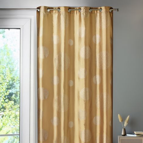 Rideau taffetas motif de ronds argentés Taupe 140x260 cm