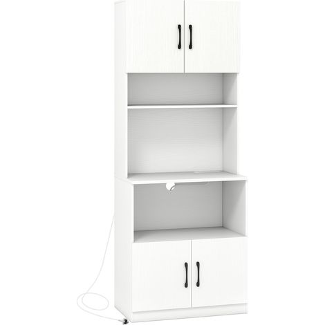 COSTWAY Freestanding Narrow Kitchen Hutch Pantry Cabinet w/Power Outlets-White (1/5)