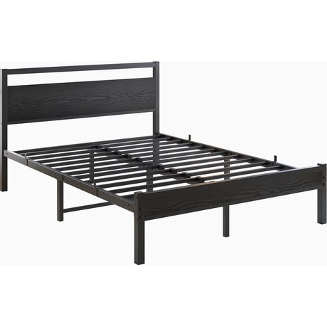 Cama 120 x 200 cm de metal y MDF negro con somier de láminas y espacio de almacenaje (1/5)