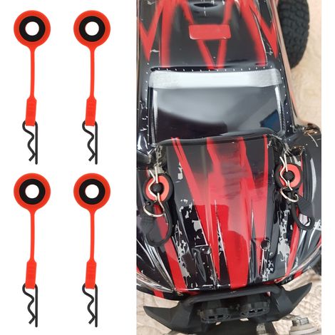 4 Pièces Attaches de Carrosserie RC en Métal et Silicone, Fixations Universelles pour Coques de Voiture 1/10 (1/5)
