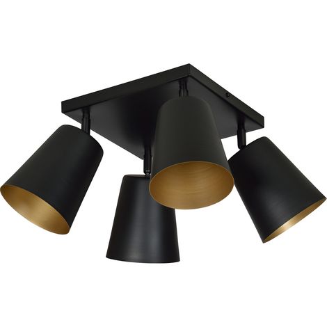 Deckenlampe Metall Schwarz Gold E27 Retro Deckenstrahler Küche Wohnzimmer
