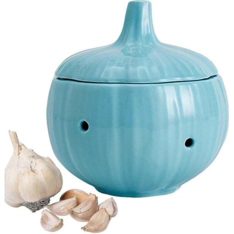 Pot à ail en céramique avec couvercle, idéal pour conserver l'ail. (1/5)