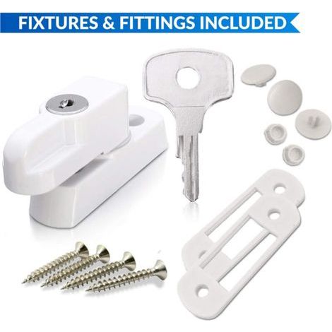 SNQ – Bloqueurs de porte et de fenêtre à guillotine – Lot de 2 – Verrouillage sécurisé pour fenêtres PVC – Finition blanche en zinc moulé (1/4)