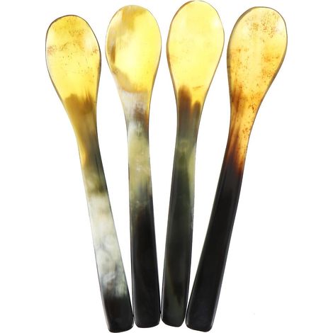 Lot de 4 cuillères à café en corne de bœuf, cuillères à café uniques, cuillères à gâteaux et desserts, cuillères à soupe