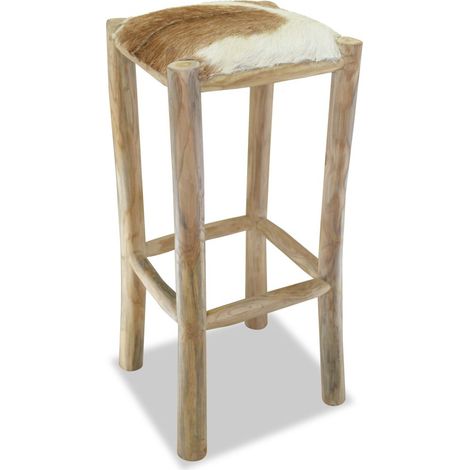 Sgabello da bar di design sedia con seduta in vera pelle teak quadrato marrone 1202093