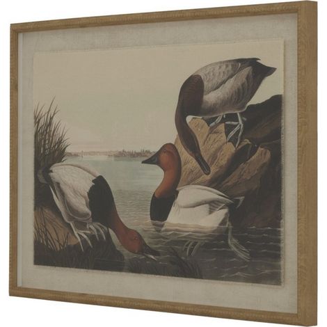 Flora & Fauna Collection Pochards on Linen in Beaded Frame - Glass - L2 x W62 x H45 cm - Brown