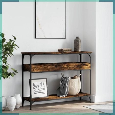 Table console - 837719 - chêne fumé - 100 x 29 x 75 cm - bois d'ingénierie & métal (1/5)