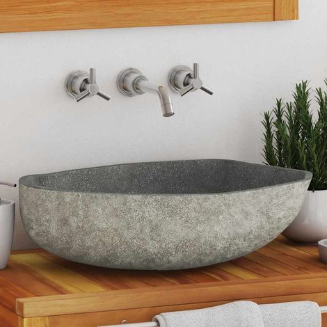 vidaXL Lavabo en pierre de rivière Ovale (45-53)x(34-41) cm (1/5)