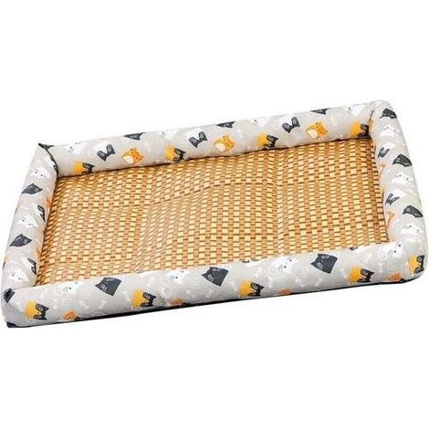 [COMME NEUF] Tapis pour animaux en lin et rotin tressé, rafraîchissant, doux et confortable, idéal pour chiens et chats (gris, taille moyenne, 50 x 40 cm (recommandé pour les animaux pesant (1/4)