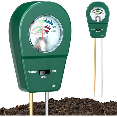 Testeur de Sol 3 en 1 PH-Mètre, Humidimètre et Fertilité, Appareil d'Analyse Numérique Précis pour Plantes, Pelouse & Jardin - Capteur et Testeur d'Humidité sans Pile