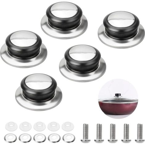 Lot de 5 Boutons Couvercle Casserole Poignée Pot Knob, Poignées Universelles Résistantes à La Chaleur Acier Inoxydable Lid Knob de Pot avec Vis 482262mm (1/4)