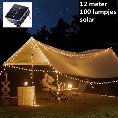 Lampe décorative solaire pour tente de camping - Éclairage extérieur et intérieur - 12 mètres, 100 LED - 8 modes d'éclairage (1/5)