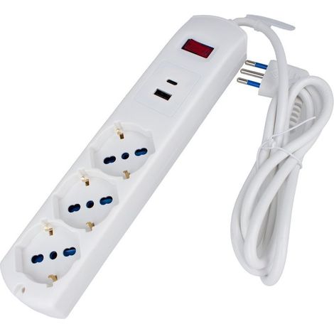 Multipresa 7 in 1, USB A + C + 3 Prese per Bipasso + 2 Schuko/ EU 1.5m