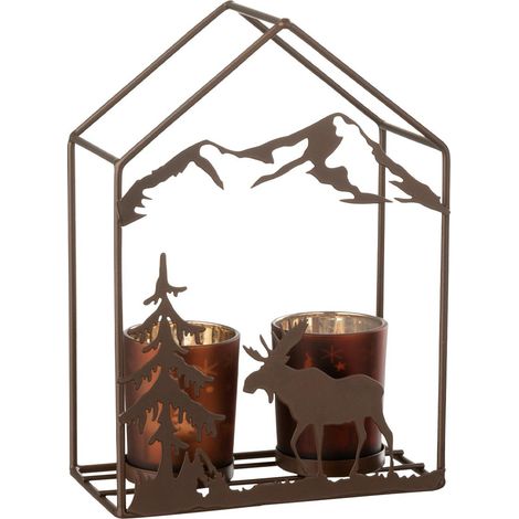 Photophore Maison en Métal "Chalet" 22cm Marron (1/5)