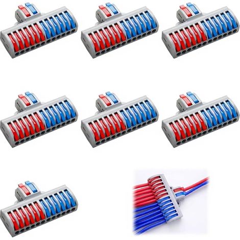 7 Pcs Quick Connect Terminals 2 Inputs 12 Outputs Lever-Wire Connector, Pluggable Luster Terminal Reusable for Home, Outdoor and Electric Installation (1/5)
