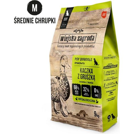 Alimento seco para perros Wiejska Zagroda con pato y pera, razas medianas, M, 9 kg.