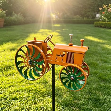 Moulin à vent à quatre roues en métal 3D 1pc, ajoutant une touche amusante à votre jardin (1/5)