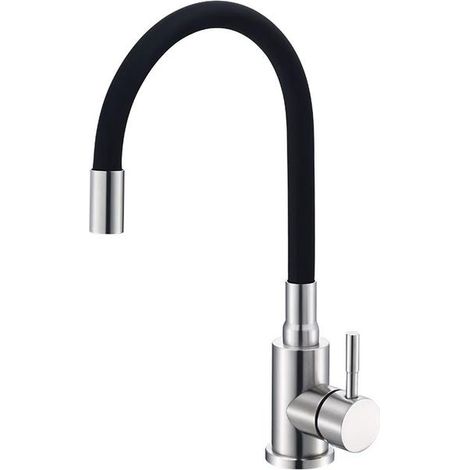 Mitigeur d'évier avec bec flexible, robinet de cuisine, mitigeur de cuisine flexible pivotant à 360°, chrome, noir