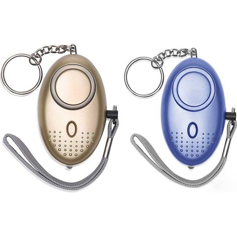Alarme personnelle à piles ING (lot de 2) - autodéfense - Porte-clés alarme - Lampe torche LED à piles - 130 dB - Or et bleu - alarme anti-agression (1/4)
