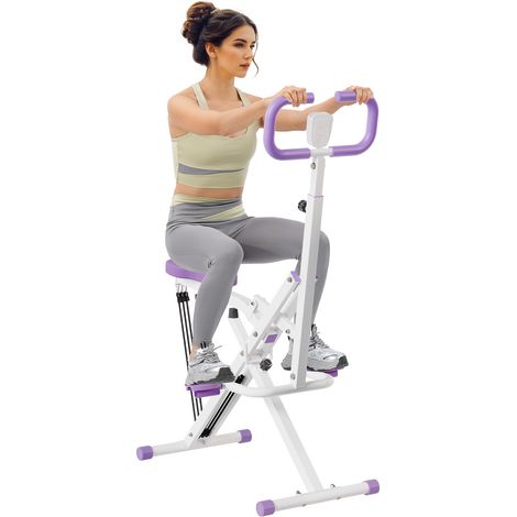 Machine à squats assise réglable en 3 vitesses Écran LCD Presses à cuisses 63x89x155cm Multifonction Appareil de Fitness Rameur Blanc