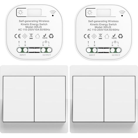 EU wireless switch without batteries kit wireless interswitch self-powered wireless two-way wireless without battery radio remote switch home lighting wireless switch (EU 2Gang 2V2 a) (1/5)