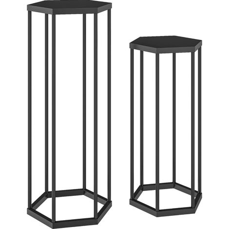 CHICFURN Soportes para plantas de metal negro, 2 piezas, 75 y 60 cm, interior y exterior (1/5)