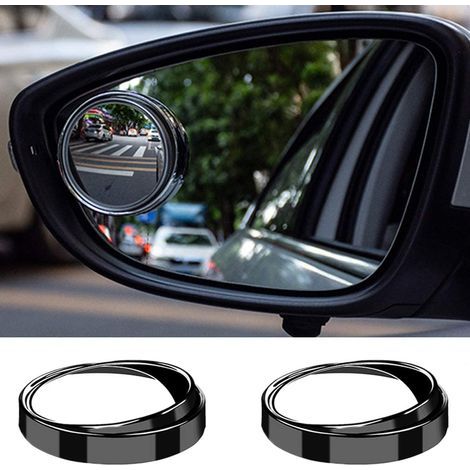 Mini espejos retrovisores redondos convexos de cristal HD de 2 pulgadas, paquete de 2, con adhesivo fuerte para coches y SUV (marco negro). (1/5)