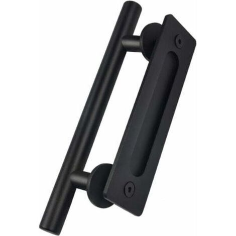 Poignee Porte, 30cm/11“ Rétro Poignée de Porte Coulissante Noir en Acier Inoxydable Tirer et Rincer la Sets de poignées pour Porte Coulissante en Bois Accessoire de porte coulissante (1/5)